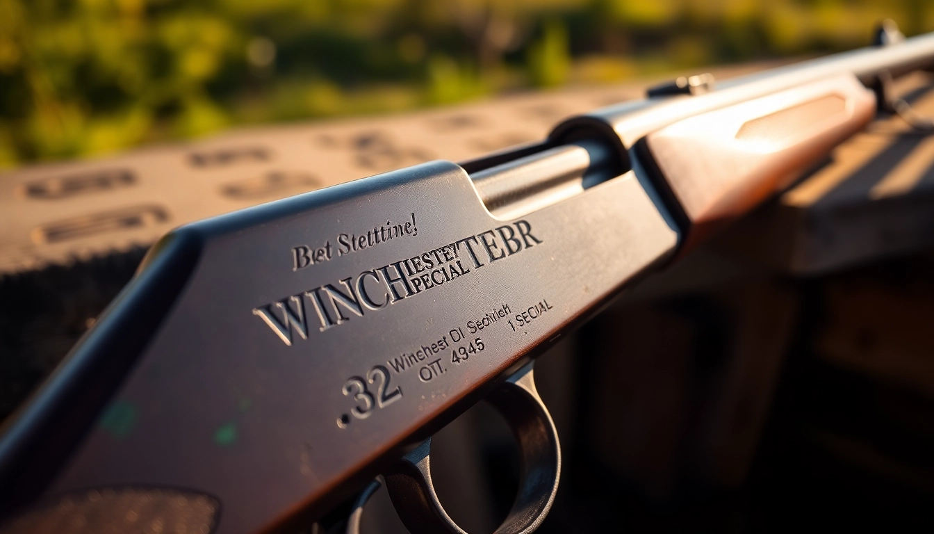 Authentic 32WIN cartridge in a classic rifle with detailed metal and wood finish, emphasizing heritage and precision.