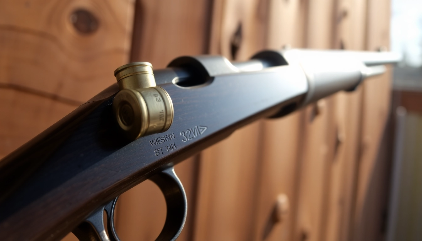 Authentic 32WIN cartridge in vintage Winchester rifle, showcasing firearm precision and heritage.