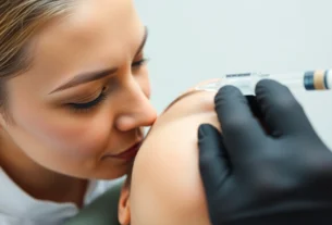 Botulinumtoxin injection procedure at SW BeautyBar Clinic in Zürich, highlighting expertise in facial wrinkle treatment.
