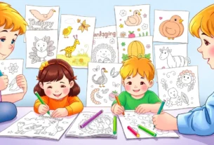 Engaging scene of kids enjoying free coloring pages focused on animals, holidays, and creative designs for educational fun.