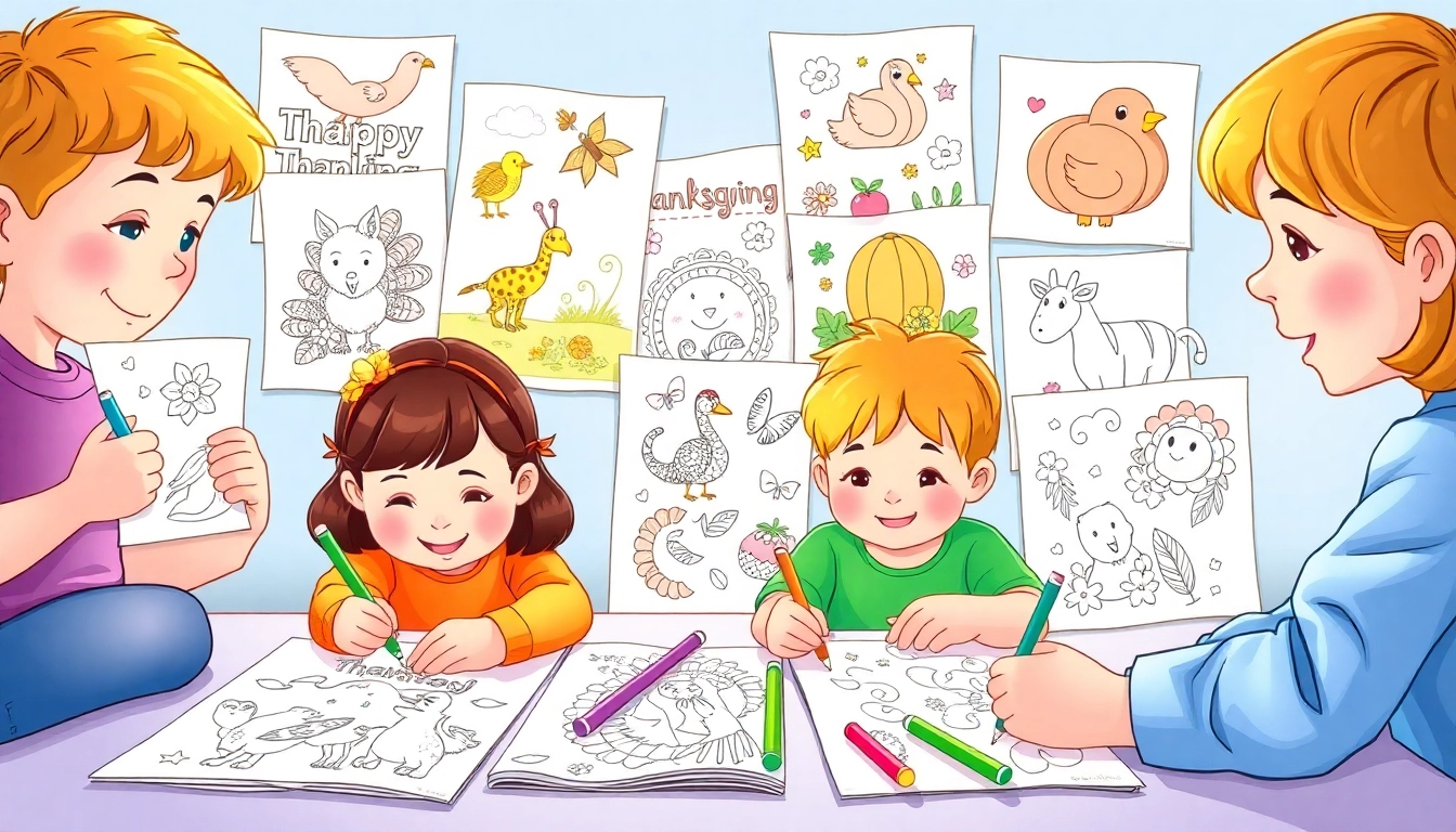 Engaging scene of kids enjoying free coloring pages focused on animals, holidays, and creative designs for educational fun.