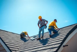 Experienced local roofing company installing durable roof shingles on a residential building for long-lasting protection.
