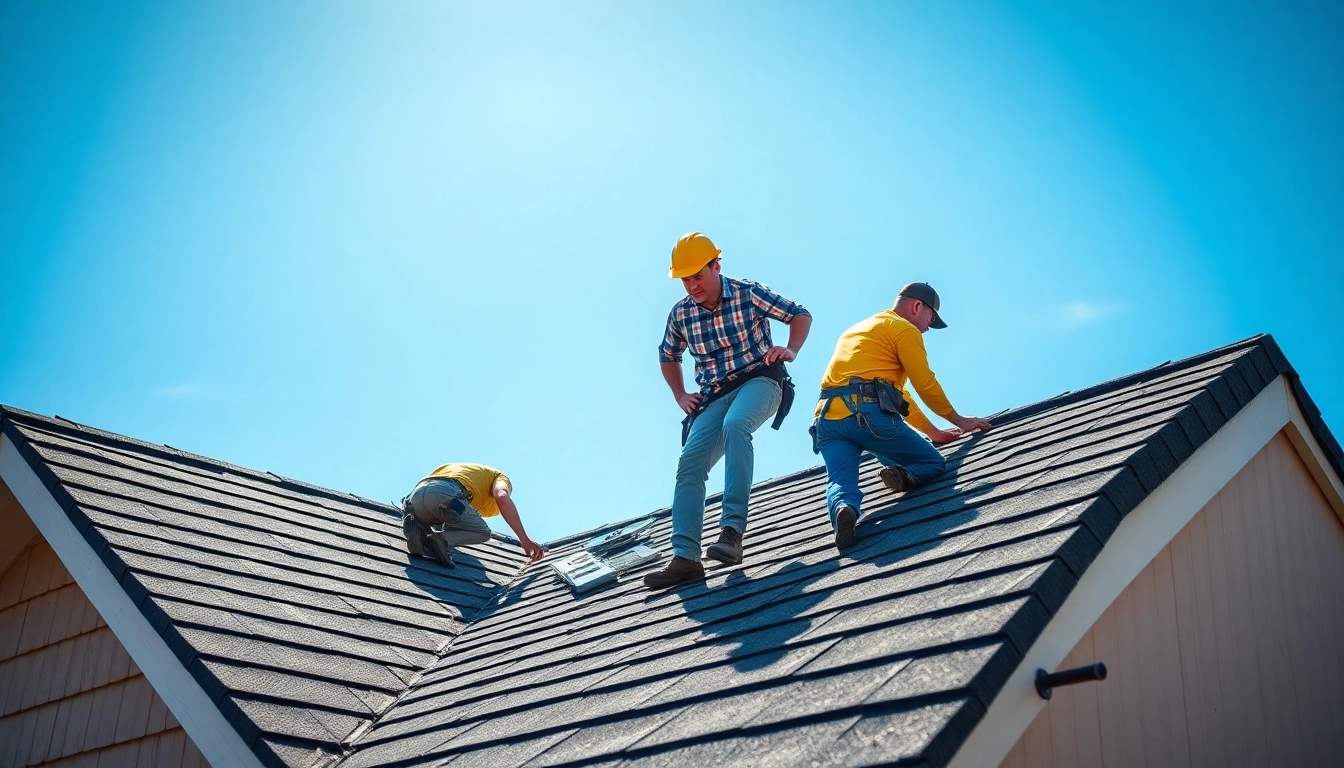 Experienced local roofing company installing durable roof shingles on a residential building for long-lasting protection.