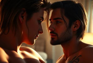 Stunning nsfw ai-generated scene with realistic textures and emotional depth capturing intimacy and expression.