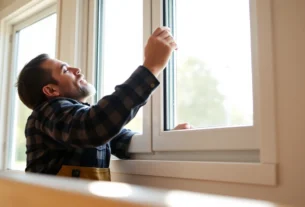 Active replacement window installers near me installing a vinyl window in a bright, modern home.