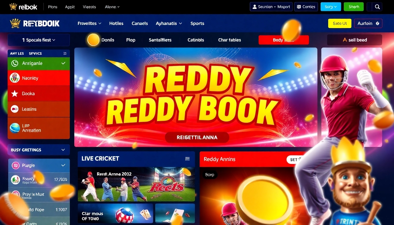 Reddy Anna Book logo displayed on a mobile device with sports betting and casino graphics highlighting real-time gameplay and secure transactions.