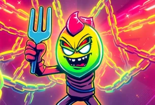 Angry Pepe Fork Meme Coin Defiance showing a bold mascot leading a community in a colorful