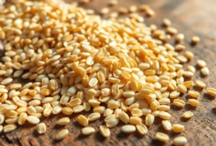 Close-up of glossy hulled sesame seeds highlighting their smooth texture and natural shine,