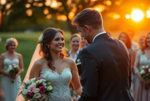 Experienced eskuvo fotos capturing candid moments at a beautiful outdoor wedding ceremony for