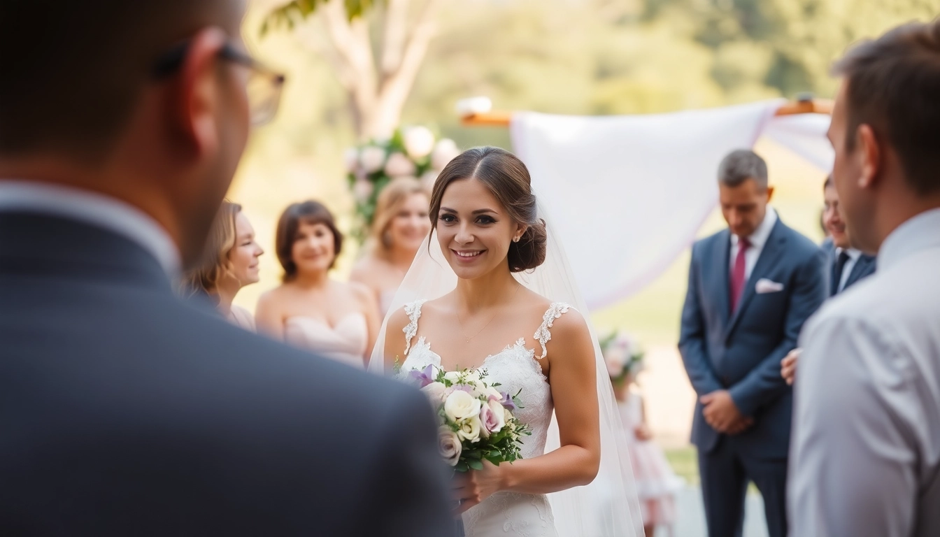Professional eskuvo fotos photographing couple during outdoor wedding ceremony with natural
